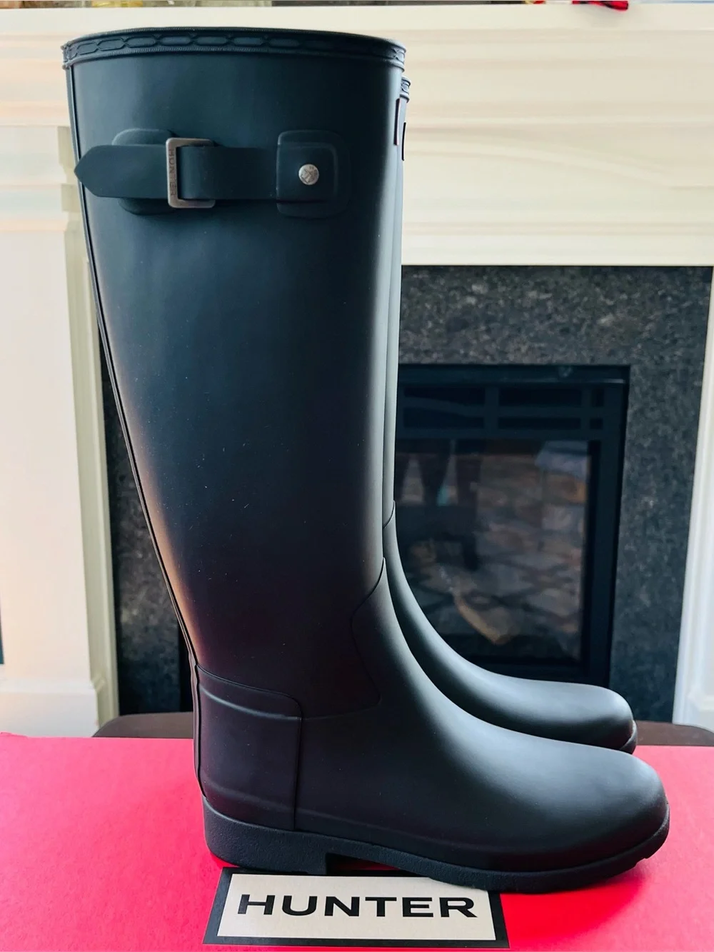 NWB Hunter Refined Tall Rain Boots Black Matte Womens WFT2200RMA